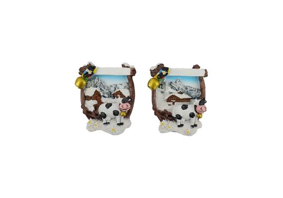 Magnet Kuh mit Winterlandschaft, 5x6.5cm, 2 assortiert