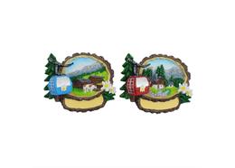 Magnet Landschaft in Holzrinde mit Gondel, 2 assortiert