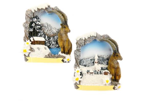 Magnet Landschaft in Steinrahmen und Steinbock, 2 assortiert