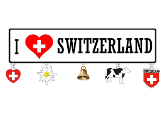 Magnet Metall I love Switzerland mit 5 Charms