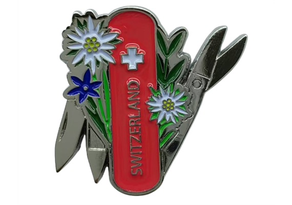 Magnet Metall Sackmesser Switzerland mit Edelweiss, 5cm