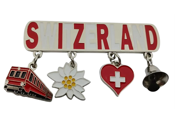 Magnet Metall Switzerland rot/weiss mit 4 Charms