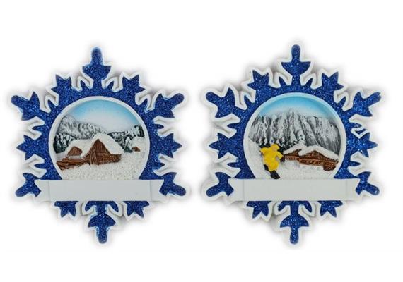 Magnet Schneeflocke mit Schneelandschaft, 2 assortiert