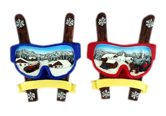 Magnet Skibrille mit Holzski, rot/blau, 2 assortiert