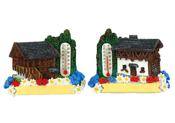 Magnet Sommer Almhaus mit Thermometer, 2 assortiert
