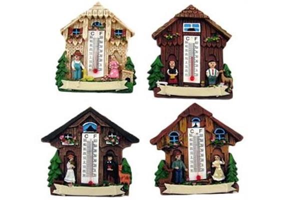 Magnet Sommer Haus mit Thermometer, 4 assortiert