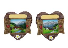 Magnet Sommer Herzfenster mit Berglandschaft, 2 assortiert