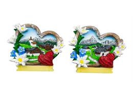 Magnet Sommer Herzform mit Blumen und Landschaft, 2 assortiert