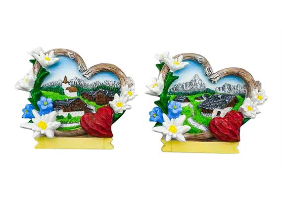 Magnet Sommer Herzform mit Blumen und Landschaft, 2 assortiert