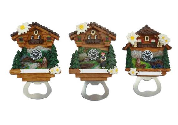 Magnet Sommer Kuckucksuhr mit Flaschenöffner, 3 assortiert