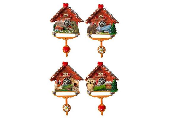 Magnet Sommer Kuckucksuhr rot mit Pendel, 4 assortiert