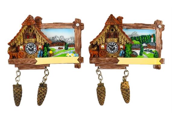 Magnet Sommer mit Kuckucksuhr, 10x7.5cm, 2 assortiert