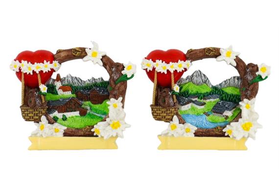 Magnet Sommer mit Murmeltier und Herz, 7.5x6.5cm, 2 assortiert