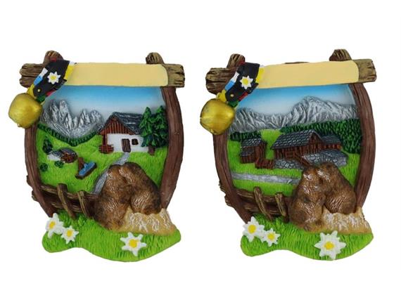 Magnet Sommer Murmeltier mit Almhütte, 2 assortiert