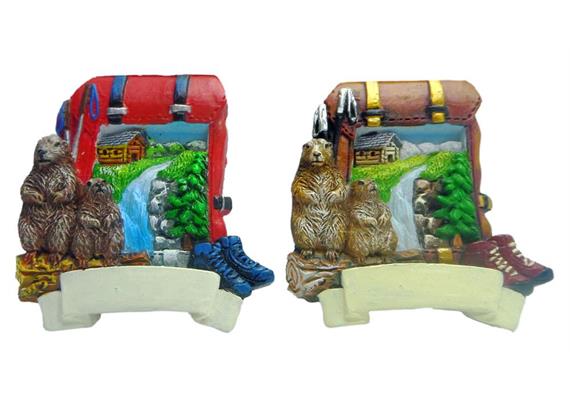 Magnet Sommer Rucksack mit Murmeltier, 2 assortiert