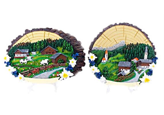 Magnet Sommerlandschaft Holzscheibe mit Tiere, 3 assortiert