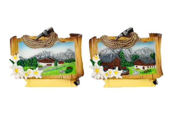 Magnet Sommerlandschaft in Holzrahmen, 7x5.5cm, 2 assortiert