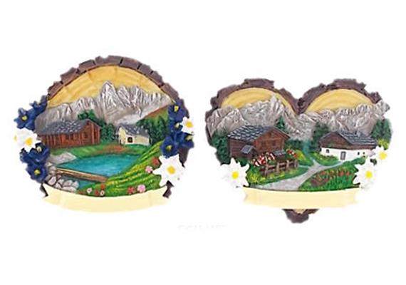 Magnet Sommerlandschaft in Holzrinde mit Häusern, 2 assortiert
