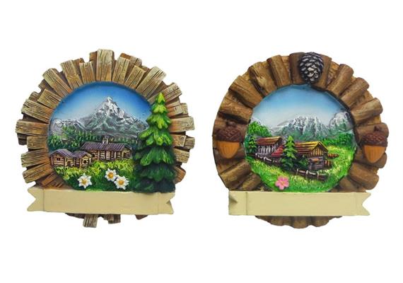 Magnet Sommerlandschaft mit Holzrahmen, 2 assortiert