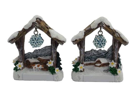 Magnet Winter Berghütte mit Schneeflocke, 2 assortiert