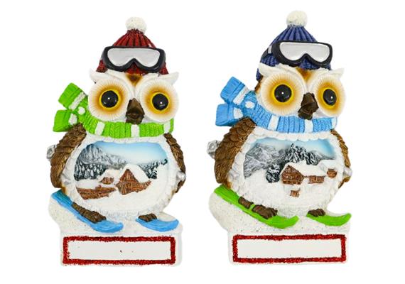 Magnet Winter Eule auf Ski, 2 assortiert