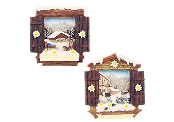 Magnet Winter Fenster mit Edelweiss, 2 assortiert
