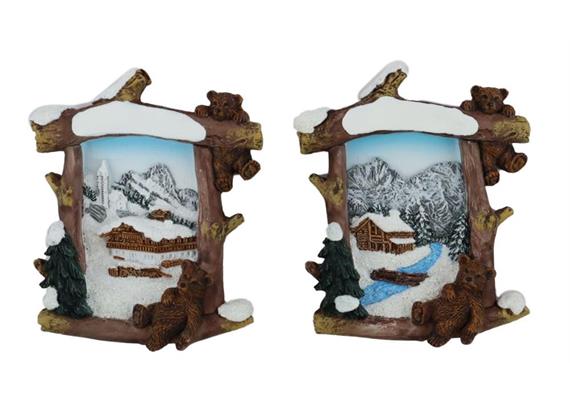 Magnet Winter Holzrahmen mit Schneehütte, 2 assortiert