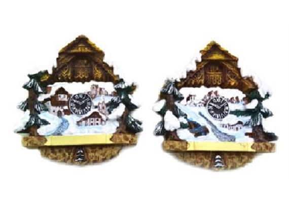 Magnet Winter Kuckucksuhr mit Almhaus, 2 assortiert