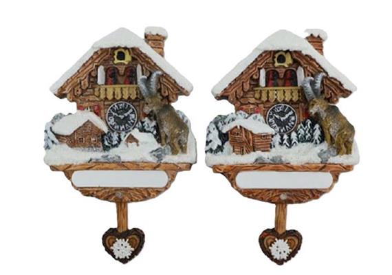 Magnet Winter Kuckucksuhr mit Pendel und Steinbock, 2 assortiert