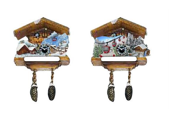 Magnet Winter Kuckucksuhr mit Tannenzapfen, 2 assortiert