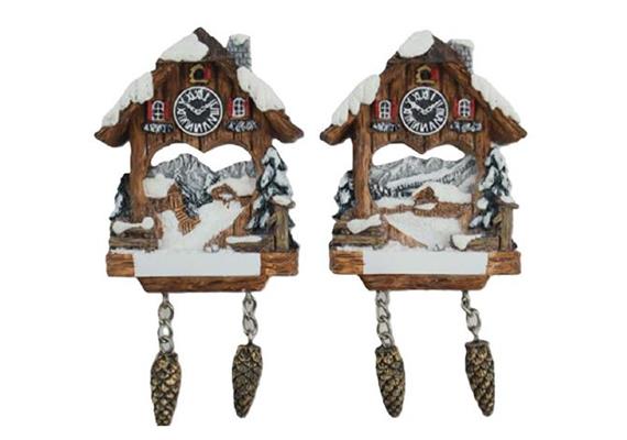 Magnet Winter Kuckucksuhr mit Tannenzapfen, 2 assortiert