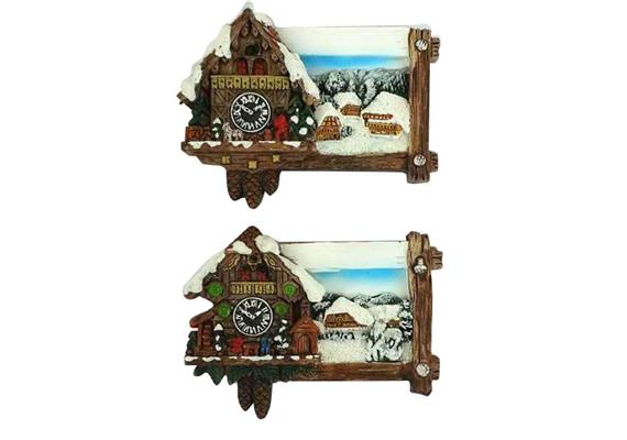 Magnet Winter Kuckucksuhr und Almhäuser, 2 assortiert