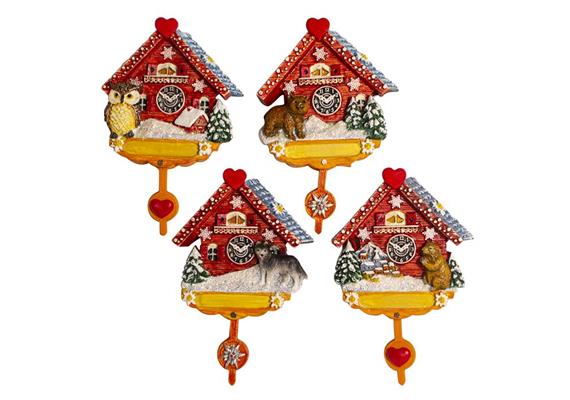 Magnet Winter Kuckucksuhr Wolf, Bär, Murmel, 4 assortiert