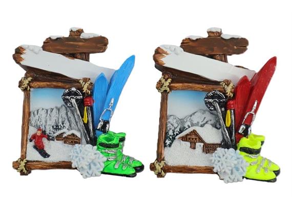 Magnet Winter mit Holzbilderrahmen und Ski, 2 assortiert