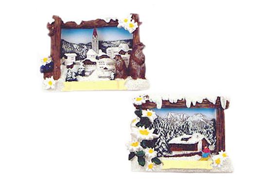 Magnet Winter mit Holzrahmen und Edelweiss, 2 assortiert
