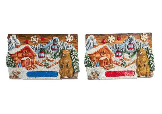 Magnet Winter mit Murmeltier, Schnee, Kabine, 2 assortiert