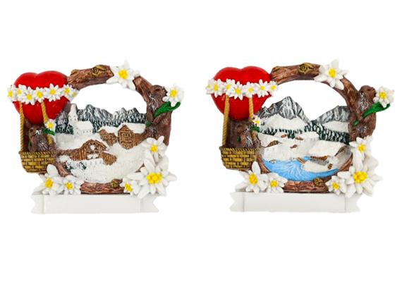 Magnet Winter mit Murmeltier und Herz, 7.5x6.5cm, 2 assortiert