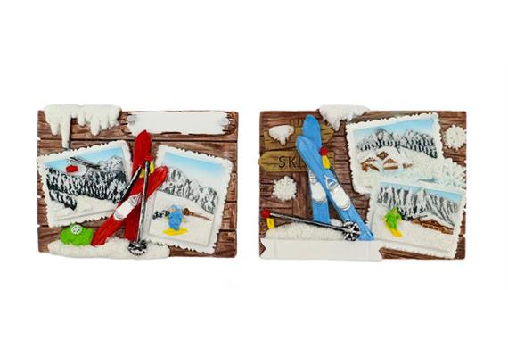 Magnet Winter mit Ski und Briefmarke, 2 assortiert