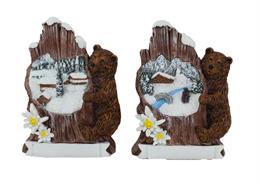 Magnet Winterlandschaft auf Holzbrett mit Bär und Edelweiss, 2 assortiert