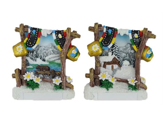 Magnet Winterlandschaft Edelweiss mit Glocke, 2 assortiert