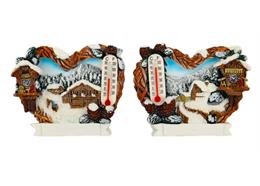 Magnet Winterlandschaft Herzform mit Thermometer, 2 assortiert