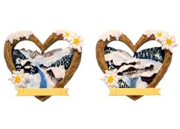 Magnet Winterlandschaft Holzherz mit Edelweiss, 2 assortiert