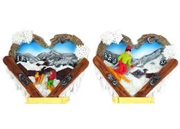 Magnet Winterlandschaft in Holzherz und Ski, 2 assortiert
