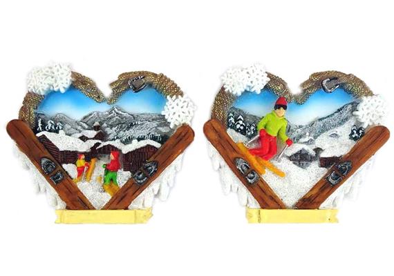 Magnet Winterlandschaft in Holzherz und Ski, 2 assortiert