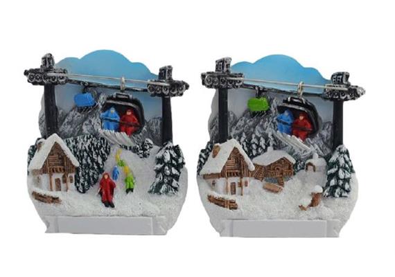 Magnet Winterlandschaft mit Almhäuser und Gondeln, 2 assortiert