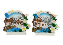 Magnet Winterlandschaft, mit Edelweiss, 6x6cm, 2 assortiert