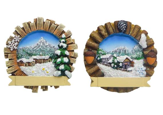 Magnet Winterlandschaft mit Holzrahmen, 2 assortiert