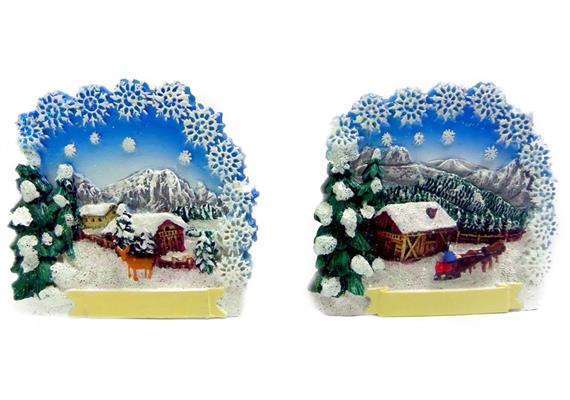 Magnet Winterlandschaft mit Schneeflocken, 2 assortiert