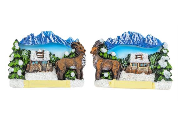 Magnet Winterlandschaft mit Steinbock und Tanne, 2 assortiert
