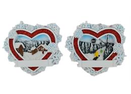 Magnet Winterlandschaft Schneeherz mit Glitzer, 2 assortiert